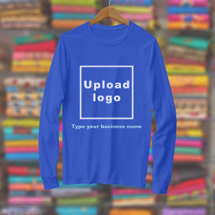 青い長袖の会社名とロ王室のゴ Tシャツ