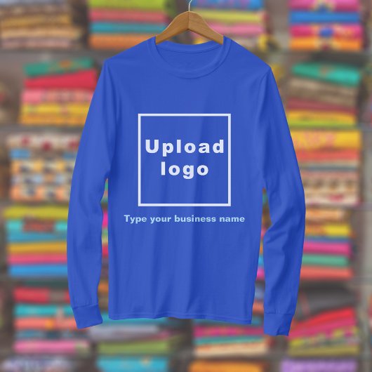 青い長袖の会社名とロ王室のゴ Tシャツ