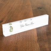 青い開花したキリスト教の十字 デスクネームプレート (側面)