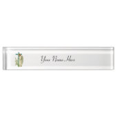 青い開花したキリスト教の十字 デスクネームプレート (正面)