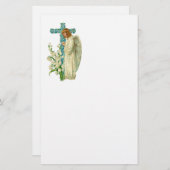 青い開花したキリスト教の十字 便箋 (正面/裏面)