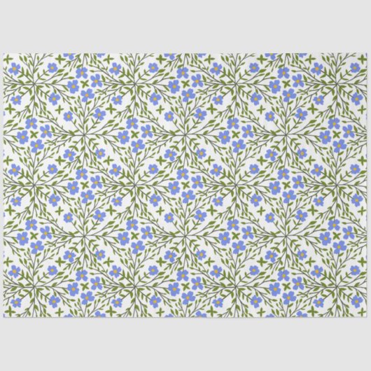青い開花ディツィフローラルパターン 薄葉紙 (正面)