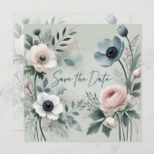 青い開花保存日付 招待状 (正面/裏面)