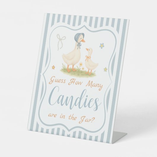 青い間抜けガチョウの赤ちゃんシャワーはいくつかを推測 台座サイン (正面)