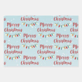 青い降雪メリークリスマスライト、クマ&ツリー ラッピングペーパーシート (正面3)