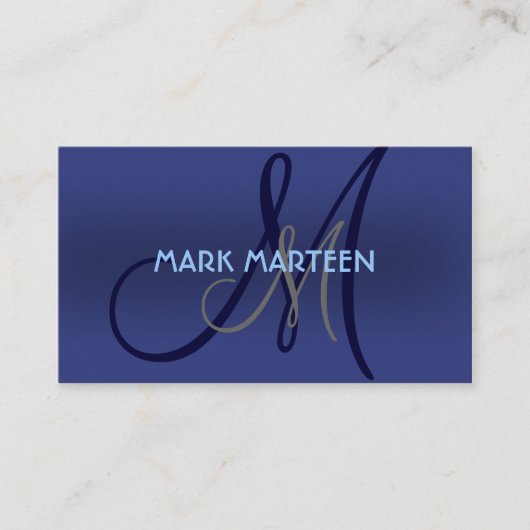 青い陰のシンプルなモノグラムのカスタムな名刺 名刺 (正面)