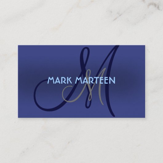 青い陰のシンプルなモノグラムのカスタムな名刺 名刺 (正面)