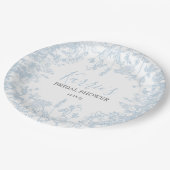 青い陳腐なフローラブライダルシャワー招待状 ペーパープレート (アングル)