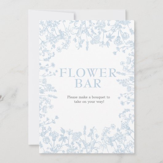 青い陳腐なフローラブライダルシャワー招待状 招待状 (正面)