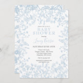 青い陳腐なフローラベビーシャワー招待状、 招待状 (正面/裏面)
