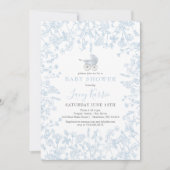 青い陳腐なフローラ赤ちゃんシャワー招待状、 招待状 (正面)