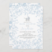青い陳腐なフローラ赤ちゃんシャワー招待状、 招待状 (正面/裏面)