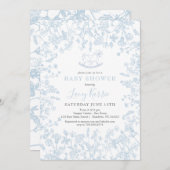 青い陳腐なフローラ赤ちゃんシャワー招待状、 招待状 (正面/裏面)