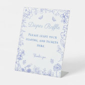 青い陳腐な赤ちゃんシャワーおむつラッフル 台座サイン (正面)