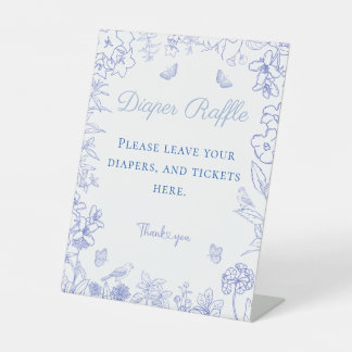 青い陳腐な赤ちゃんシャワーおむつラッフル 台座サイン