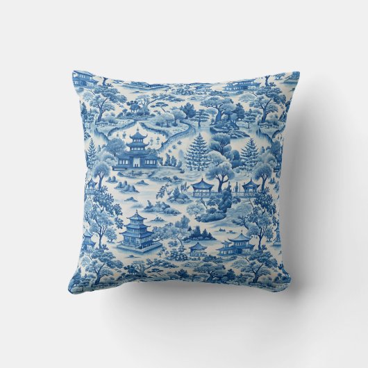 青い陶器の柄 クッション (裏面)