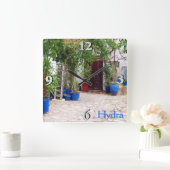 青い陶器 スクエア壁時計 (ホーム)