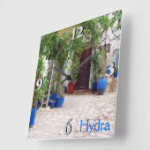 青い陶器 スクエア壁時計 (傾斜)