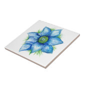 青い陶磁器のタイルにパスクの花 タイル (側面)