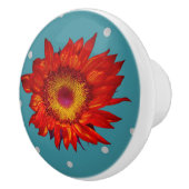 青い陶磁器の引きのノブの明るく赤いヒマワリ セラミックノブ (右)