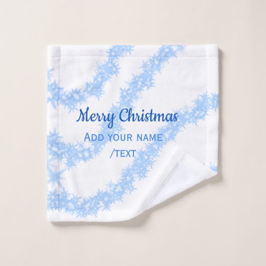 青い陽気なクリスマスの輝くグリッターラインに名前を追加 ウォッシュタオル (ウォッシュタオル)