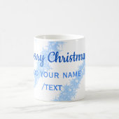 青い陽気なクリスマスの輝くグリッターラインに名前を追加 コーヒーマグカップ (中央)
