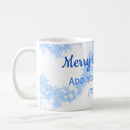 青い陽気なクリスマスの輝くグリッターラインに名前を追加 コーヒーマグカップ (左)