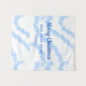 青い陽気なクリスマスの輝くグリッターラインに名前を追加 タペストリー (正面(横))