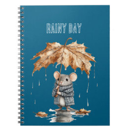 青い雨の日ネズミの葉の傘 ノートブック