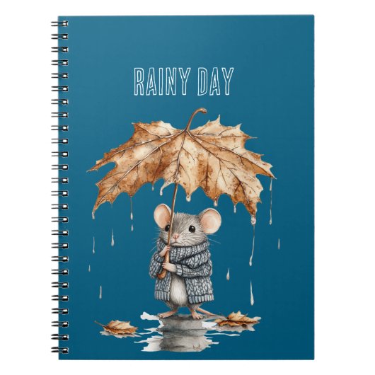 青い雨の日ネズミの葉の傘 ノートブック (正面)