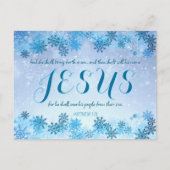 青い雪かわいらし片イエス・バイブル聖句クリスマス シーズンポストカード (正面)