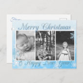 青い雪かわいらし片メリークリスマス新年 ポストカード (正面/裏面)