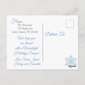 青い雪かわいらし片メリークリスマス新年 ポストカード (裏面)