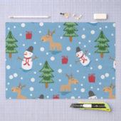 青い雪だるまと赤、黄色の贈り物 薄葉紙 (クラフト)