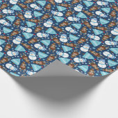 青い雪だるまと青いクリスマスツリー ラッピングペーパー (角)