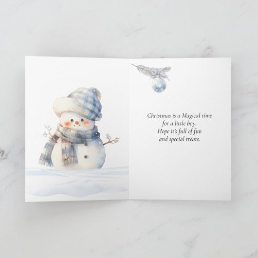 青い雪だるまのクリスマスカード シーズンカード (内部)