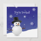 青い雪だるまの冬の風景クリスマスパーティー 招待状 (正面)