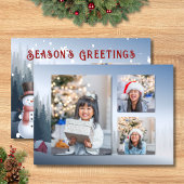 青い雪だるま家族の冬の写真 シーズンカード