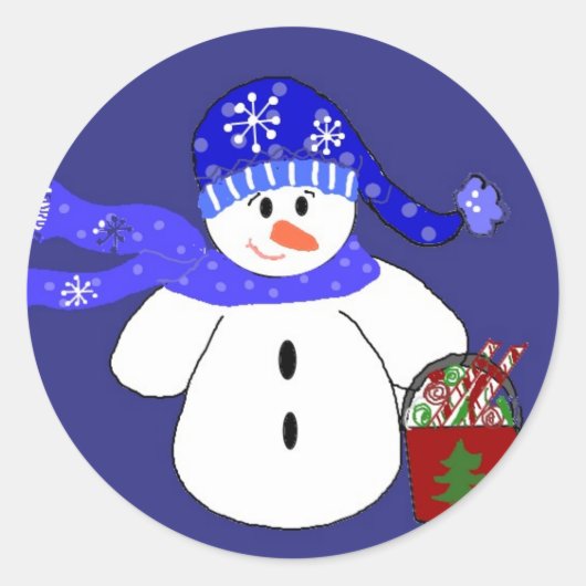 青い雪だるま ラウンドシール (正面)
