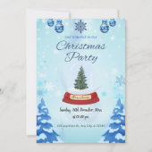 青い雪のクリスマスパーティー招待状カード 招待状 (正面)