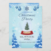 青い雪のクリスマスパーティー招待状カード 招待状 (正面/裏面)
