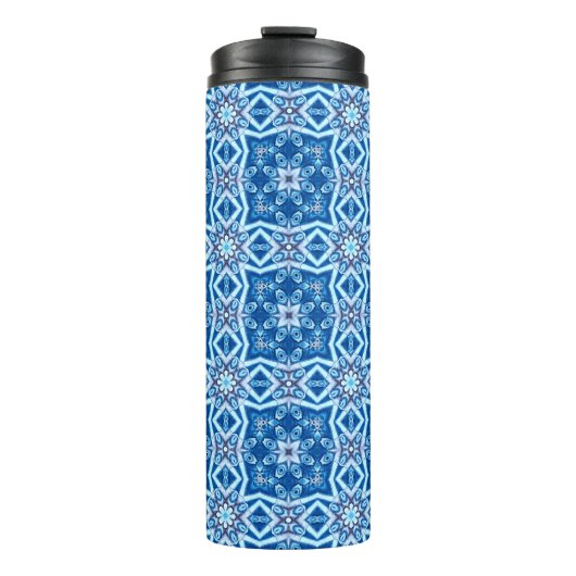 青い雪のフローラ正方形タイルのパターン タンブラー (正面)