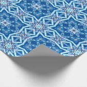 青い雪のフローラ正方形タイルのパターン ラッピングペーパー (角)