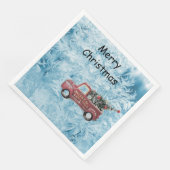 青い雪の上に赤いヴィンテージトラックの背景 (コーナー)