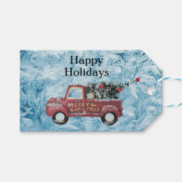 青い雪の上の赤いヴィンテージトラック ギフトタグ