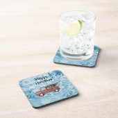 青い雪の上の赤いヴィンテージトラック コースター (右側)