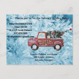 青い雪の上の赤いヴィンテージトラック シーズンポストカード