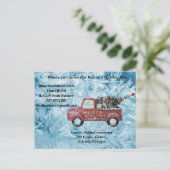 青い雪の上の赤いヴィンテージトラック シーズンポストカード (スタンド正面)