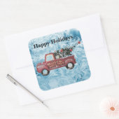 青い雪の上の赤いヴィンテージトラック スクエアシール (封筒)