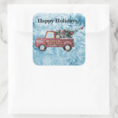 青い雪の上の赤いヴィンテージトラック スクエアシール (バッグ)